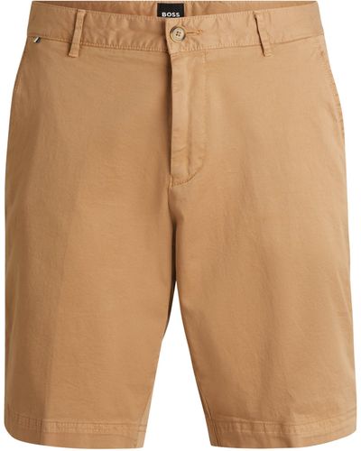 BOSS Slim-Fit Shorts aus elastischem Baumwoll-Twill - Natur