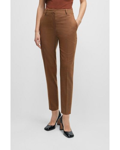 BOSS Regular-fit Pants In Checked Virgin Wool And Silk - Brown