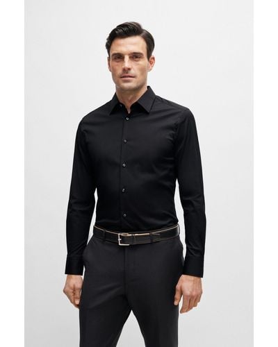 BOSS Slim-fit Shirt In Poplin With Stretch - Black