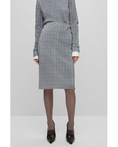 BOSS Checked, Pleated Pencil Skirt - Gray