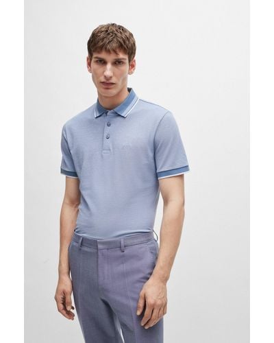 BOSS Oxford-cotton-piqué Polo Shirt With Logo Detail - Blue