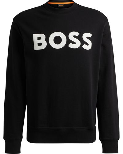 BOSS Relaxed-Fit Sweatshirt aus Baumwoll-Terry mit gummiertem Logo-Print - Schwarz
