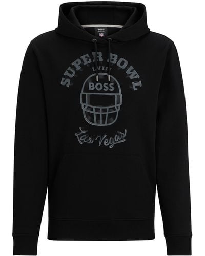 BOSS X Nfl-hoodie Van Een Katoenmix Met Metallic Print - Zwart