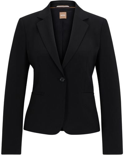 BOSS Regular-fit Button-up Jacket In Virgin Wool - Zwart