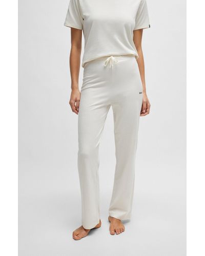 BOSS Bas de pyjama en coton stretch à cordon de serrage et logo imprimé - Blanc