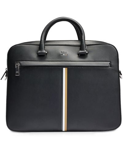 BOSS Faux-leather Document Case With Signature Stripe - Black