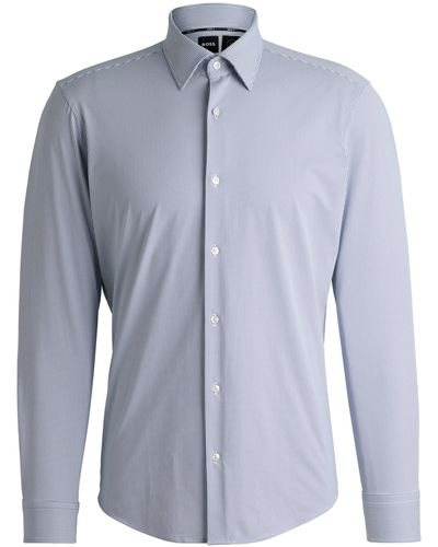 BOSS Regular-Fit Hemd aus funktionalem Stretch-Gewebe mit Struktur - Blau