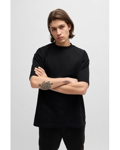HUGO Oversized-fit All-gender T-shirt In Cotton With Logo Label - Black