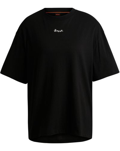 BOSS Camiseta de algodón elástico con detalles de logo - Negro