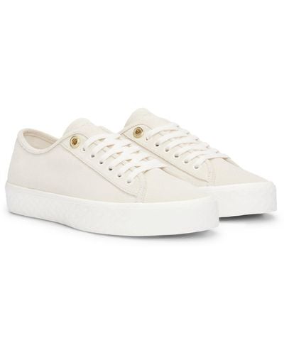 BOSS Suede Lace-up Trainers With Branded Eyelets - White