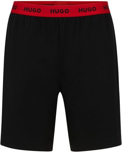 HUGO Pyjamashorts Van Stretchkatoen Met Logotailleband - Zwart