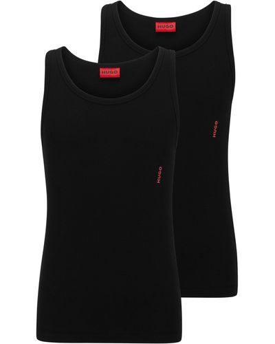 HUGO Set Van Twee Onderhemden Van Stretchkatoen Met Logo - Zwart