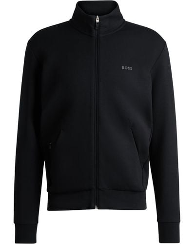 BOSS Sweatshirt Van Stretchkatoen Met Rits En Logoprint - Zwart
