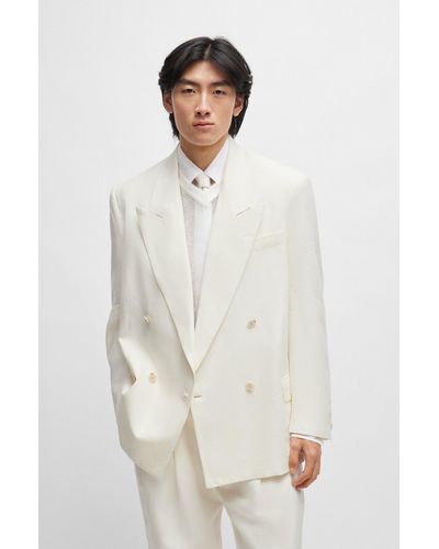 BOSS Relaxed-fit Jacket In Micro-patterned Linen - White