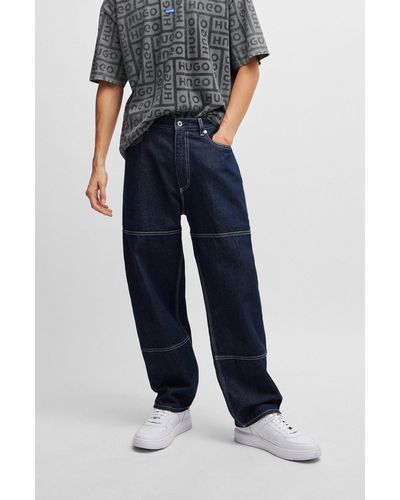 HUGO Jeans stile carpenter baggy fit in denim con lavaggio rinse - Blu