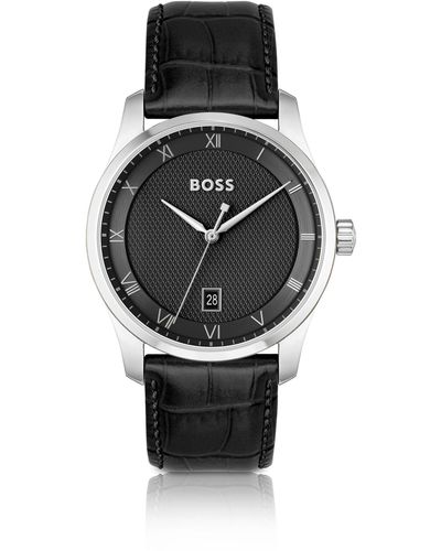 BOSS Principle Leather Strap Watch - Black