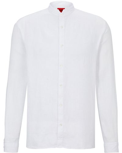 HUGO Slim-Fit Hemd aus Leinen mit Stehkragen - Weiß