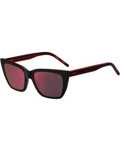 HUGO Two-tone Sunglasses In Red And Black Acetate And Carbon - Brown