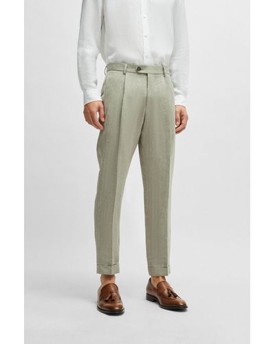 BOSS Relaxed-fit Pants In Herringbone Linen And Silk - Multicolor