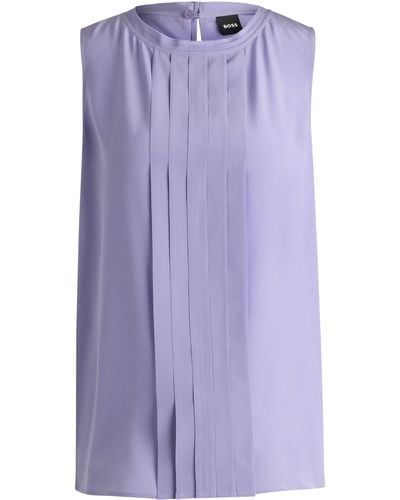 BOSS Pleat-front Sleeveless Blouse In Washed Silk - Purple