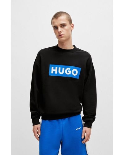 HUGO Cotton-terry Sweatshirt With Logo Print - Blue