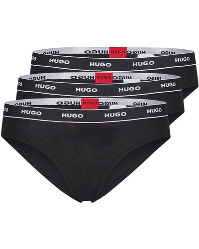 HUGO Three-pack Of Stretch-cotton Briefs With Logo Waistbands - Black