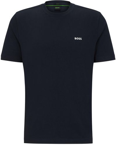 BOSS T-shirt Van Stretchkatoen Met Contrastlogo - Blauw
