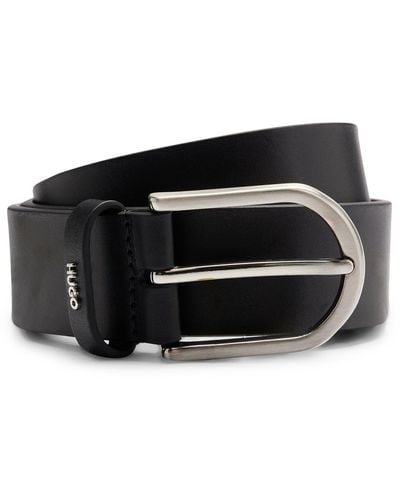 HUGO Pin-buckle Belt In Leather With Gold-tone Logo - Black