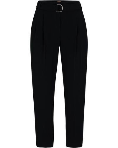 BOSS Regular-fit Broek Met Riem Van Japanse Crêpe - Zwart