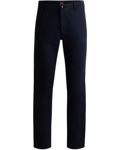 BOSS Slim-Fit Hose aus elastischem Baumwoll-Twill - Blau