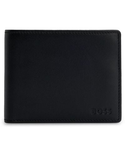 BOSS Klapp-Geldbörse aus Leder mit Münzfach und Logo-Prägung - Schwarz