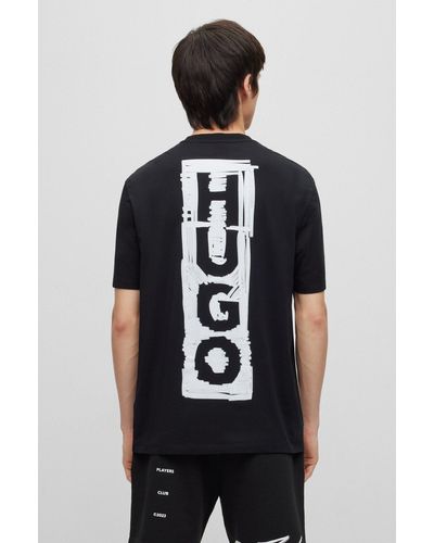 HUGO Logo-print Crewneck Cotton-jersey T-shirt - Black