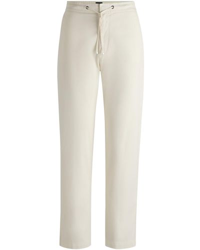 BOSS Stretch-cotton Trousers With Drawcord Waist - White