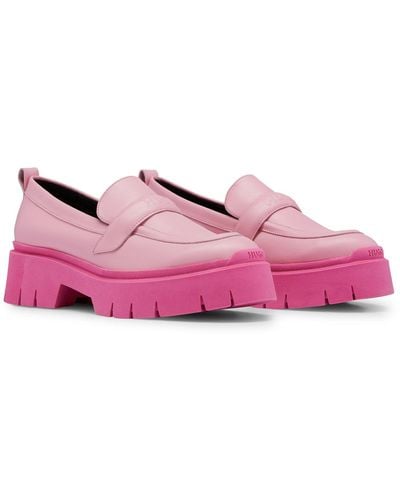 HUGO Platform-sole Moccasins In Leather With Logo Details - Pink