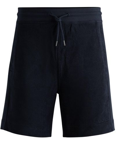 BOSS Regular-Fit Shorts aus Baumwoll-Frottee mit Logo-Stickerei - Blau