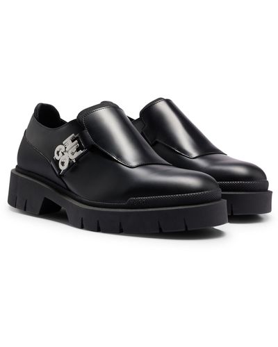 HUGO Chaussures à boucle en cuir brossé avec logo revisité - Noir