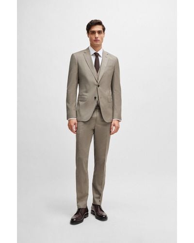 BOSS Slim-fit Suit In A Melange Wool Blend - White