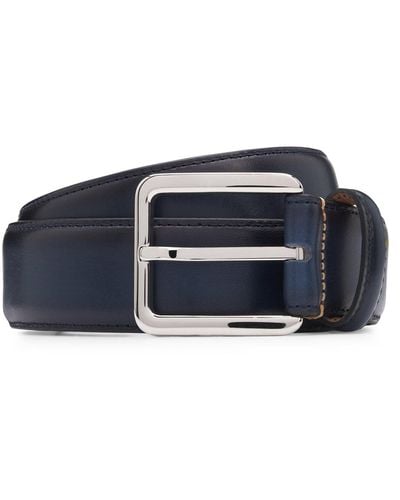 BOSS Italian-leather Belt With Contrast Stitching - Blue