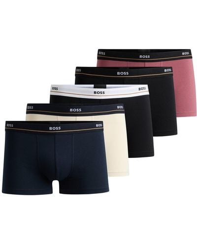 BOSS Five-pack Of Stretch-cotton Trunks With Logo Waistbands - Multicolour