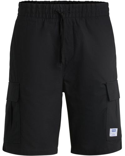 HUGO Shorts aus strukturierter Baumwolle mit Tunnelzug und Logo-Aufnäher - Schwarz