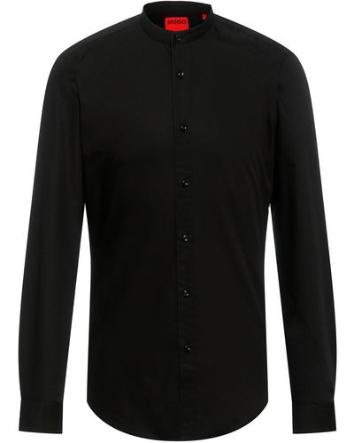 HUGO Easy-iron Slim-fit Shirt With Stand Collar - Black