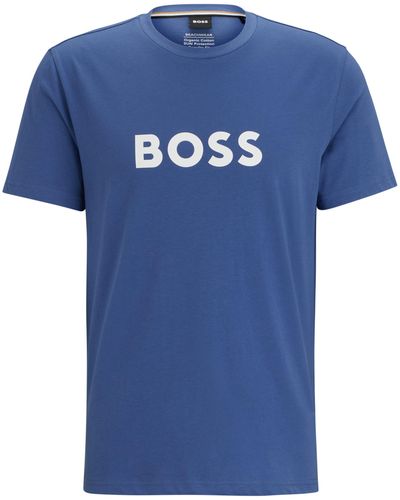 BOSS Regular-fit T-shirt Van Katoenen Jersey Met Uv-bescherming (factor 50+) - Blauw