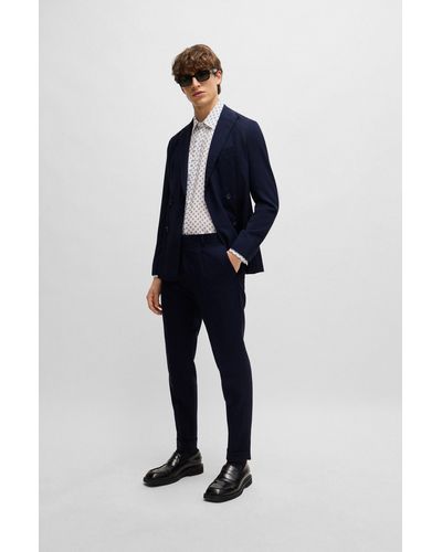 BOSS Costume croisé Slim Fit en laine vierge - Bleu