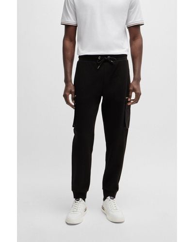 BOSS Cotton-blend Tracksuit Bottoms With Contrast Pockets - Black