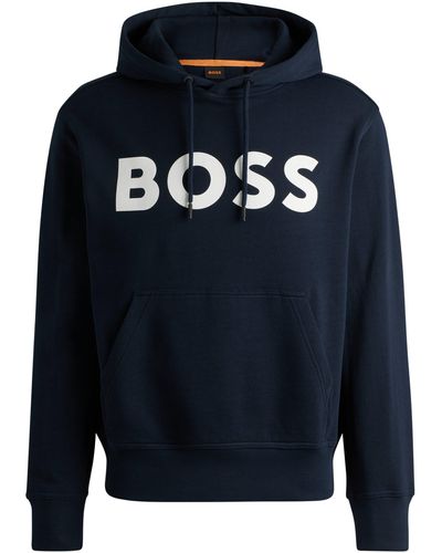 BOSS Relaxed-Fit Hoodie aus Baumwoll-Terry mit Kontrast-Logo - Blau