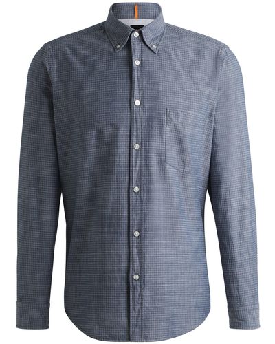 BOSS Button-down Regular-fit Shirt In Cotton Dobby - Blue