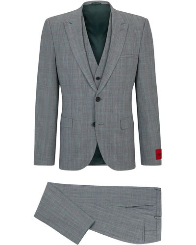 HUGO Karierter Extra Slim-Fit Anzug aus Performance-Stretch-Twill - Grau