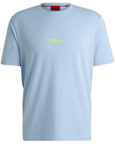 HUGO Relaxed-fit T-shirt Van Katoenen Jersey Met Dubbel Logo - Blauw