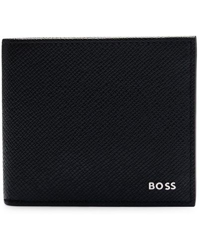 BOSS Cartera de piel repujada con letras de logo metálicas - Negro