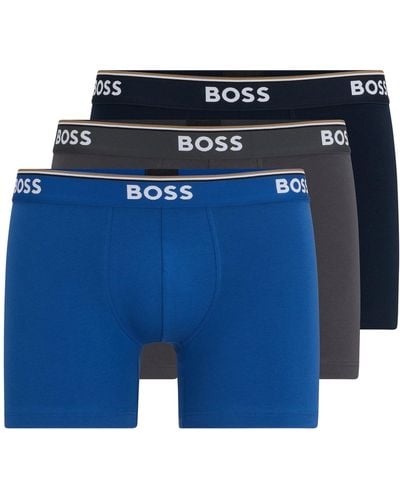 BOSS Three-pack Of Stretch-cotton Boxer Briefs With Logos - Blue
